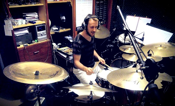 Chris Cameron recording at his home studio